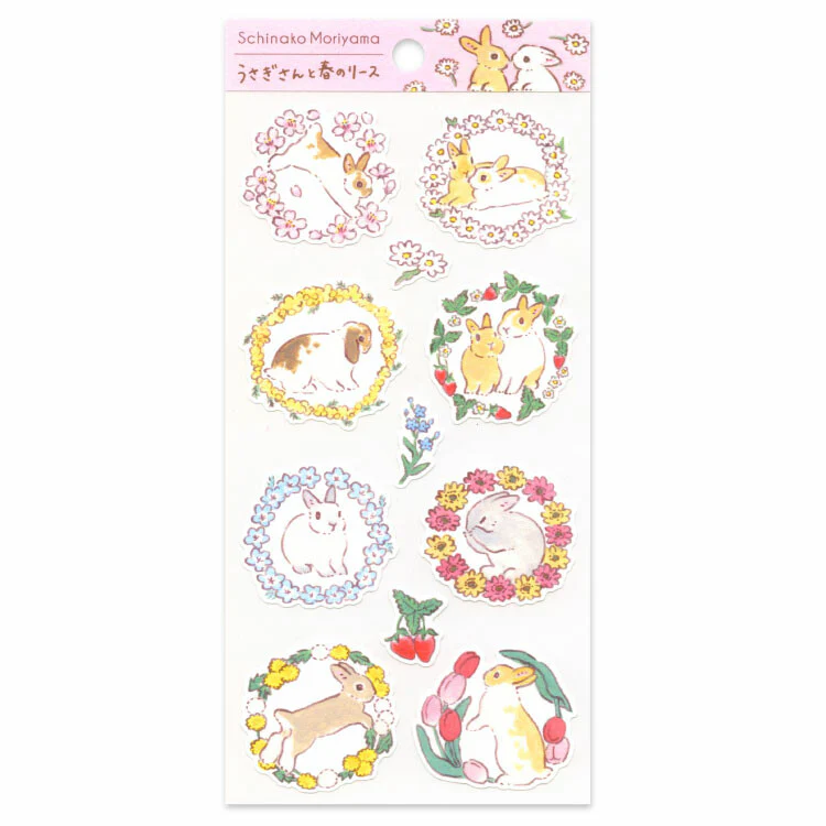 Active | Pegatinas Schinako Moriyama Rabbit and Spring Wreath
