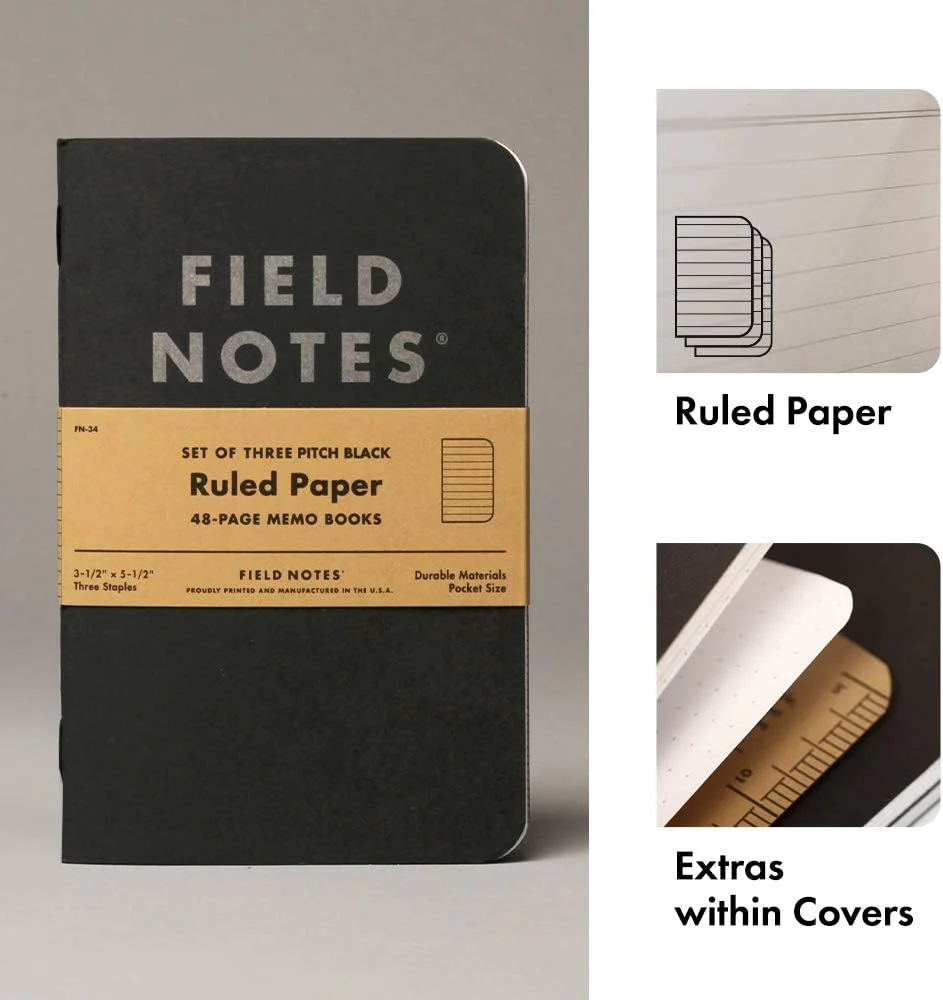 Field Notes | Set de 3 Cuadernos Pitch Black S (Rayas) - Image 3