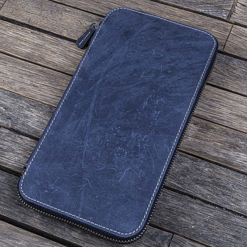 Galen Leather | Funda Leather Zippered Hobonichi Weeks Cover Crazy Horse Navy Blue - Image 7