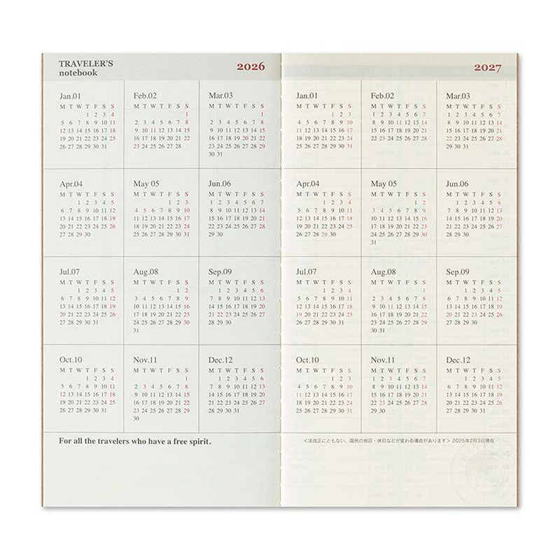 Traveler's Company | Recambio Agenda Traveler's Notebook Regular Semanal Vertical 2026 (JUL - DEC) - Image 4