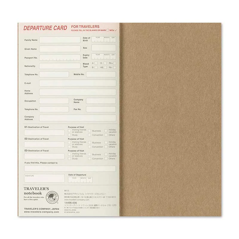 Traveler's Company | Recambio Agenda Traveler's Notebook Regular Semanal Vertical 2026 (JUL - DEC) - Image 7